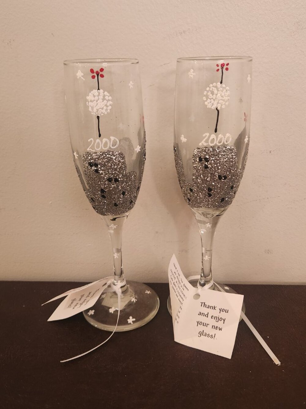 Vintage collectible champagne flute set is a two-piece commemorative set